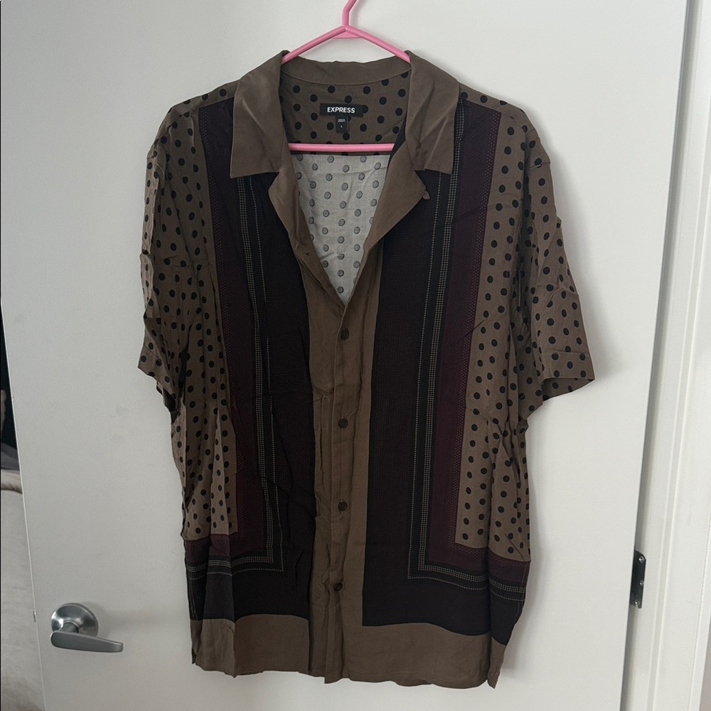 Express Brown and Black Polka Dot Shirt
